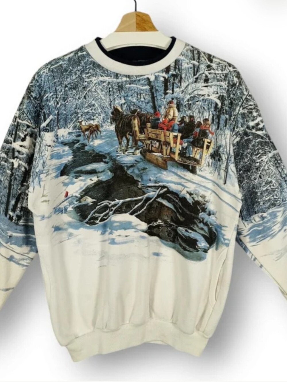 Vintage 90s Art Unlimited Winter Artwork All Over Print Crewneck Size XL